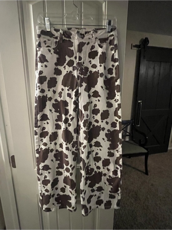 Cali1850 Denim - Cali 1850 Los Angeles Cow Print Wide Leg Jean - Brown and White, size 3